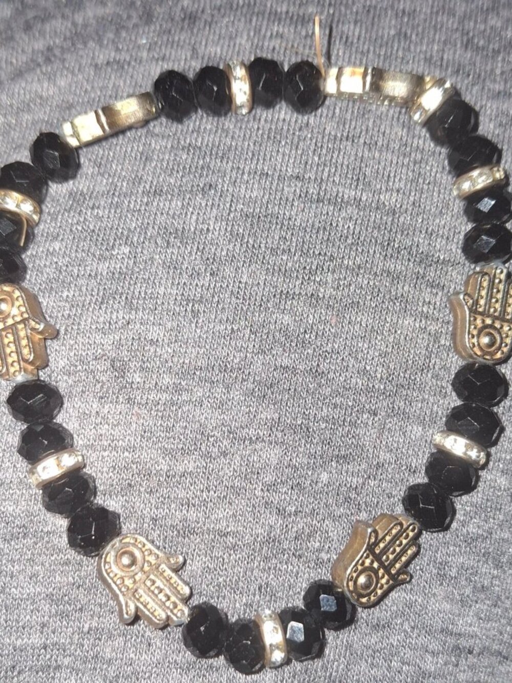 Hamsa beaded stretch bracelet black boho rustic alternative